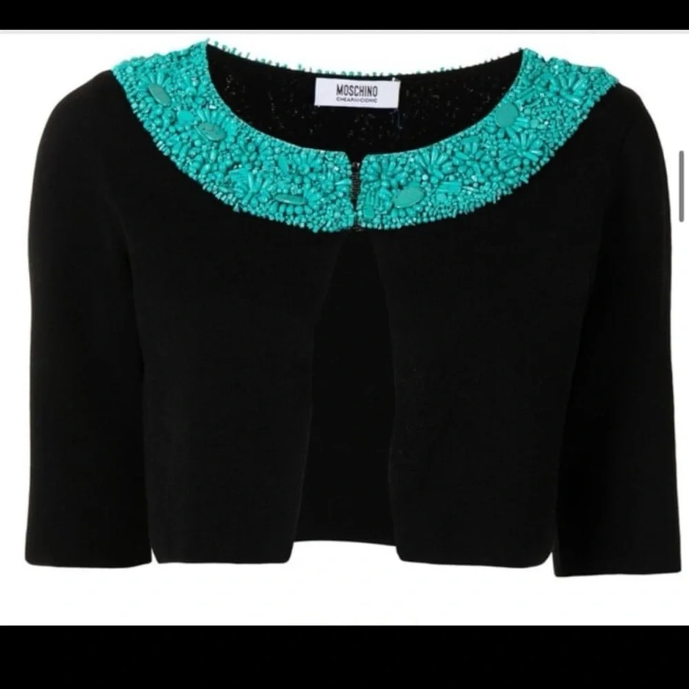 Moschino Cardigan embroidered with genuine Turquoise stones sz 10 Made in Italy - Picture 1 of 11